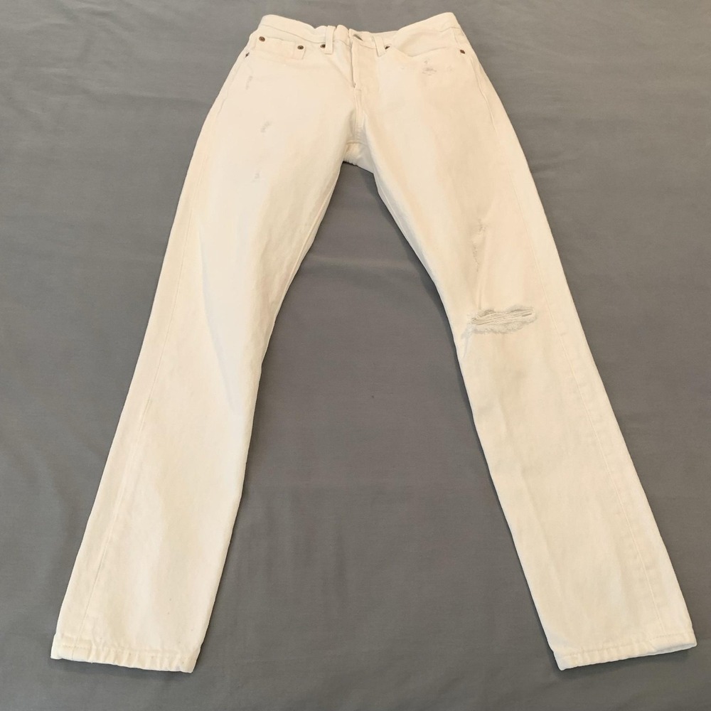 Levis Premium 501 Skinny Jeans Womens W26 L30 White High Rise Distressed Denim